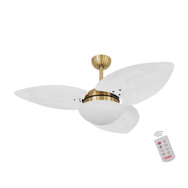 Imagem de Ventilador De Teto Dormamu Dourado 3 Pás Palmae Branco 220V Com Controle