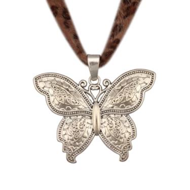Imagem de GelConnie Colar de couro prateado para mulheres, vintage, borboleta, grosso, prata, pingente, colares, boho