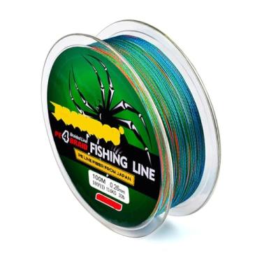 Imagem de Linha de pesca trançada 4 fios, 109 jardas fio PE multicolorido, 2,7 kg/3,6 kg/4,5 kg/6,8 kg/9,1 kg/11,3 kg/13,6 kg/15.9 kg/18.1 kg/22.7 kg/27.2 kg/31.8 kg/31.8 kg/36 kg Fio trançado de 45 kg para