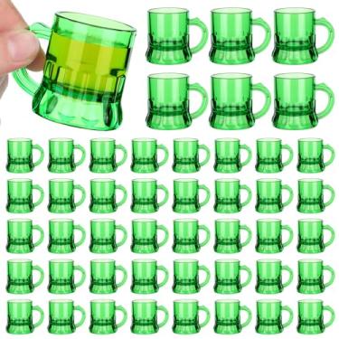 Imagem de Gemscream 48 peças mini caneca de cerveja de plástico do dia de São Patrício copos de shot irlandeses com alças presentes verdes irlandeses lembrancinhas de festa de plástico verde copo de cerveja