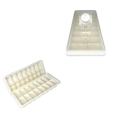 Imagem de Forma de Gelo com Tampa, 16 Cubos, Plástico PP Livre de BPA, Branca, 25,5x11x3,5cm, Kit com 2 Unidades