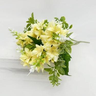 Imagem de Flores artificiais de mandioca e lírio do vale - flores falsas de seda realistas para decoração de casa, duráveis e realistas (amarelo)