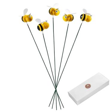 Imagem de Estacas de jardim de abelhas – Conjunto de 5 abelhas coloridas para decoração de plantas e quintal ao ar livre – Mini ornamentos de abelha feitos à mão – Aquário aéreo