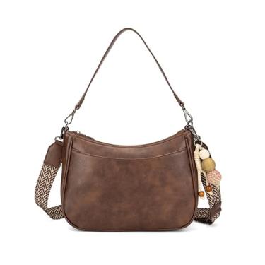 Imagem de TAOSITUUE Bolsa tiracolo de couro feminina bolsa de ombro tamanho médio para mulheres com alça ajustável, Marrom, Medium