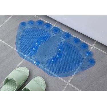 Imagem de Tapete Antiderrapante para Box Banheiro com Ventosas 40x70cm – Tapete de Chuveiro Massageador para Pés Segurança Antiescorregante (Azul Pé)