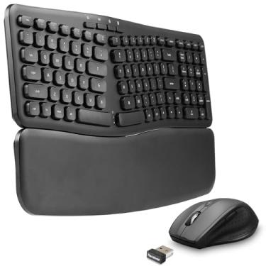 Imagem de XUANGUI Conjunto silencioso de teclado e mouse para computador sem fio com descanso de pulso magnético, teclado ergonômico sem fio de tamanho completo e conjunto de mouses silenciosos de 4800 DPI para
