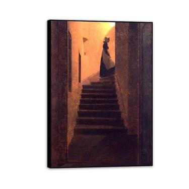 Imagem de Woman on the Stairs by Caspar David Friedrich Impressões em tela Well Decor The World Classic Art Reproduções de arte grande giclée arte de parede para sala de estar decoração de casa 70 x 50 cm