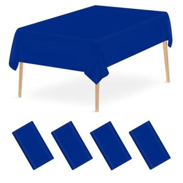 Imagem de Mulbozy Toalha de mesa descartável de plástico azul, pacote com 4, toalhas de mesa retangulares de 137 × 272 cm, capa de mesa de plástico azul real para decoração de festa
