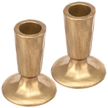 Imagem de 2 peças de castiçais, castiçais cônicos vintage, peça central decorativa dourada para jantar, mesa, casamento, festa, festivo, Natal, decoração de cornija ou decoração de casa (ouro)