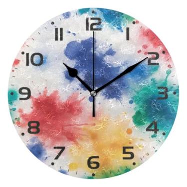 Imagem de JUZIHAI Relógio de parede em aquarela tie dye, silencioso, sem tique-taque, relógios de parede redondos, operados por bateria, fácil de ler, relógio decorativo de parede para casa, cozinha, sala de