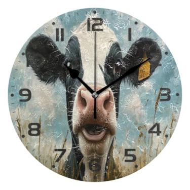 Imagem de JUZIHAI Relógio de parede engraçado de vaca silencioso, sem tique-taque, relógios de parede redondos operados por bateria, fácil de ler, relógio decorativo de parede para casa, cozinha, sala de estar
