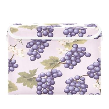 Imagem de JUZIHAI Caixas de armazenamento dobráveis com tampa de uva, organizador de caixa de armazenamento dobrável para roupas, livros e organização doméstica