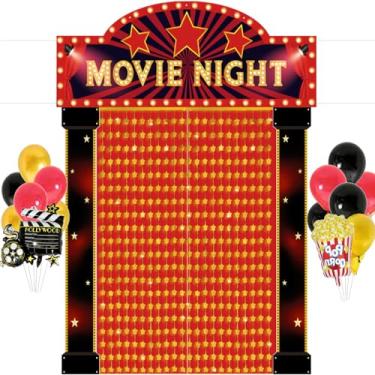 Imagem de Bafeil 24 peças de decoração de festa temática de noite de cinema - faixa de porta de varanda de boas-vindas de teatro, kit de suporte de balões de guirlanda pendurada com estrelas brilhantes para