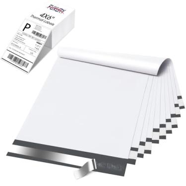 Imagem de Fuxury 100 peças de envelopes de poliéster de 36,8 x 48 cm e etiquetas térmicas de 10 x 15 cm, envelopes e adesivos impermeáveis para roupas, sacos de envio de poliéster forte para pequenas empresas