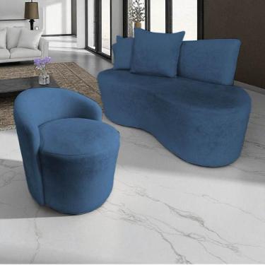 Imagem de Kit Namoradeira + Poltrona Yara Orgânica Bouclé Azul Marinho - Mazzero