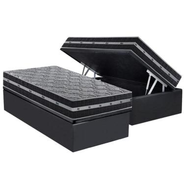 Imagem de Cama Box Baú Solteiro: Colchão Molas Masterpocket Ensacadas D Angelis Anjos Black Grafite + Base Crc Suede Gray (88x188)