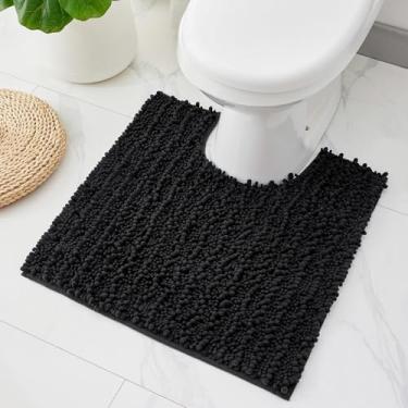 Imagem de ILANGO Tapetes de banheiro pretos em forma de U 60 x 61 cm, tapetes de banho de chenille absorventes extramacios, tapete de banho felpudo grosso, antiderrapante, lavável na máquina, tapetes de banho