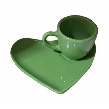Imagem de xícara de ceramica com pires em formato de coração (VERDE CLARO, 100ML)