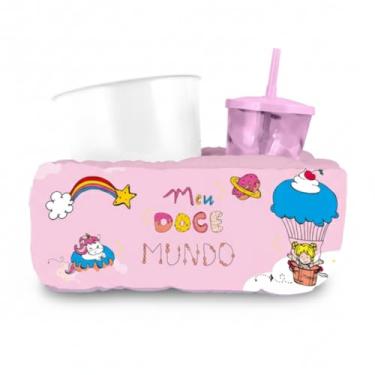 Imagem de Meu Doce Mundo Almofada para Pipoca Individual Kids com Copo e Balde, 35x12x25cm, 500ml e 1L