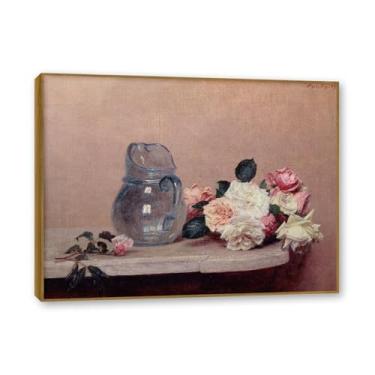 Imagem de NHLDZYH Moldura de teca. Quadro de flores vintage - réplica de óleo clássica - decoração de casa - pintura de natureza morta com moldura decorativa. A32. 30x40cm