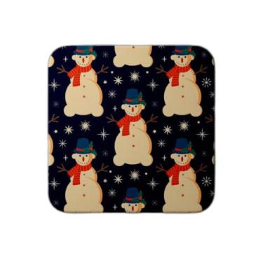 Imagem de Ladrilho Decorativo de Cerâmica Azul Com Estampa de Bonecos de Neve Natalino