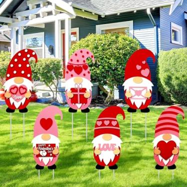 Imagem de AceOrbit 6 peças de placas de jardim de gnomo para o dia dos namorados, 40 x 19 cm, casamento, amor, coração, jardim, estacas ao ar livre, pátio, gramado, passarela, decorações para lembrancinhas de