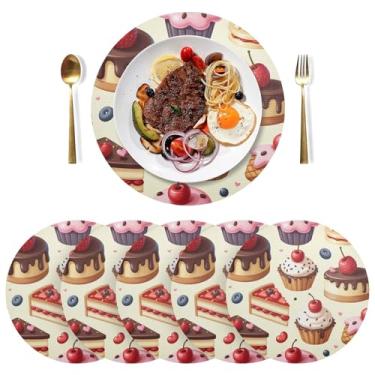 Imagem de Conjunto de 6 tapetes de mesa de cozinha em creme de sobremesa, 38 cm, à prova de calor, tapetes de mesa circulares de PVC, para mesa de jantar, mesa de cozinha
