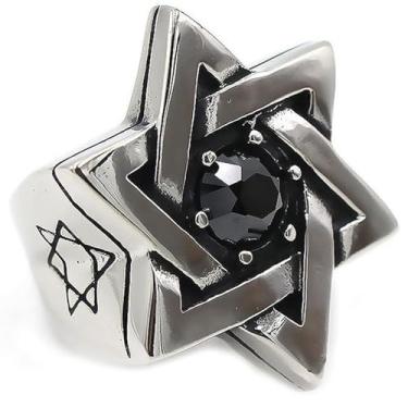 Imagem de JAJAFOOK Anel masculino de aço inoxidável de zircônia cúbica, estrela de Davi, prata preta, Zircônia, aço inoxidável, prata