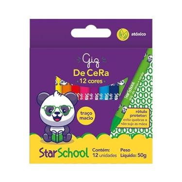 Imagem de Starschool Giz de Cera Fino 12 Cores 50g | Traço Macio e Cobertura Intensa | Rótulo Protetor que Evita Quebra e Sujeira | Cores Vibrantes e Seguras | Ideal para Atividades Escolares e Criativas