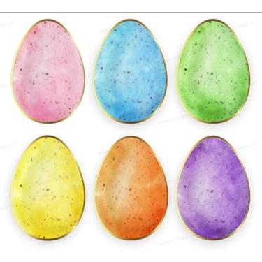 Imagem de Whaline Pratos de papel de Páscoa, prato descartável, folha dourada, forma de ovo, utensílios de mesa decorativos para festas, artigos de mesa, decoração de mesa, 30 peças