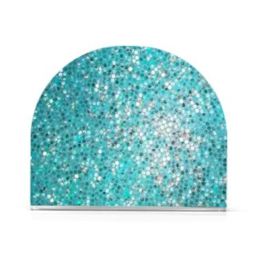 Imagem de Porta-guardanapos de acrílico com escamas de sereia azul-petróleo com glitter, suporte de papel de toalha em forma de U para cozinha, serve para 50-60 guardanapos, dispensador de guardanapos