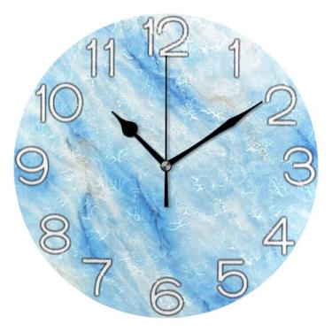 Imagem de GAIGEO Relógio de parede analógico decorativo relógio de cozinha rústico redondo sem tique-taque silencioso, decoração de parede retrô moderna art déco, mármore azul macio, 25 cm, ponteiros pretos