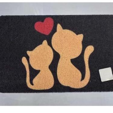 Imagem de Tapete Bem Vindo Lar Doce Lar Capacho Antiderrapante Porta de Entrada Estampas Divertidas(Gatinhos Coração)