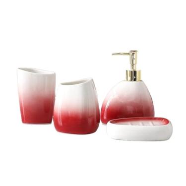 Imagem de Dispensador de sabão Conjunto de 4 produtos higiene pessoal para banheiro, incluindo: dispensador loção e sabonete, copos para enxaguatório bucal, recipiente para armazenamento saboneteira
