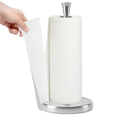 Imagem de Suporte de toalha de papel de aço inoxidável, dispensador de toalha de papel em pé com base pesada, suporte de rolo de papel antiderrapante, rasgo com uma mão para acessórios de decoração de banheiro