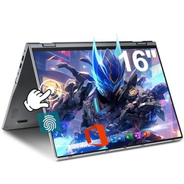 Imagem de jumper Laptop conversível de 16 polegadas, laptop 2 em 1 com tela sensível ao toque IPS FHD de 360 graus, 16 GB DDR4 640 GB de armazenamento, leitor de impressão digital, WiFi 6, 53,2 WH, teclado