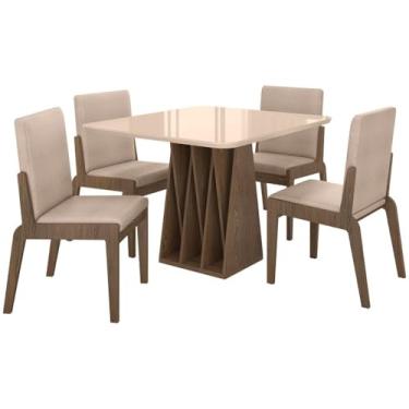 Imagem de Kit Mesa de Jantar Orquestra com 4 Cadeira Sinfonia em Linho Carvalho/fendi/creme