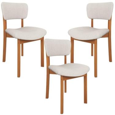 Imagem de Kit 03 Cadeiras Para Sala de Jantar Cozinha Living Estofada Dara L02 Linho Cru - Lyam Decor