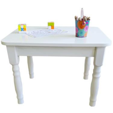 Imagem de Mesa Infantil Retangular em Eucalipto Branca Laqueada 68x52x50cm Cantos Arredondados para Crianças até 6 Anos Suporta 50kg Desmontável com Manual