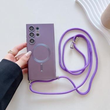 Imagem de Capa magnética com cordão transversal para Samsung Galaxy S24 S23 S22 S21 Ultra, colar ajustável, capa e acessórios, roxa, para S21 FE