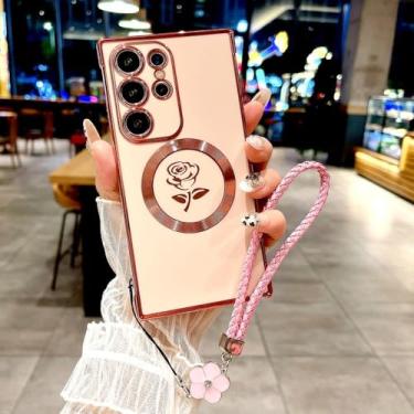 Imagem de Capa de TPU macio com revestimento rosa para Samsung Galaxy S25 S24 S23 S22 S21 Ultra Plus S24 23 Charge Covers com pulseira e cordão, rosa, para S24 Plus
