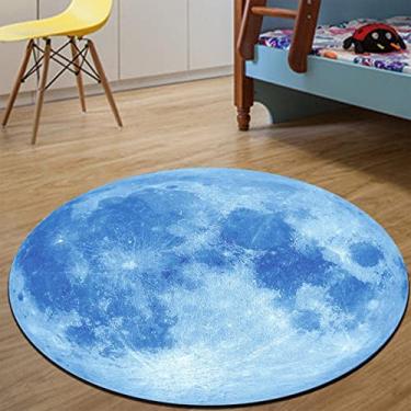 Imagem de Tapete redondo planeta Terra, tapetes redondos para quarto, lavável na máquina, macio, antiderrapante, tapete para sala de estar, tapete de chão interno, lua a, diâmetro 160 cm/5,2 pés