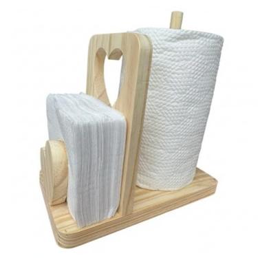 Imagem de Porta Papel Toalha e Porta Guardanapo de Madeira, Organizador de Cozinha e Espaço Gourmet, Suporte para Mesa