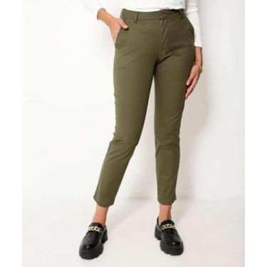 Imagem de Calça Feminina Reta Alfaiataria Satin Cotton Marisa-10010, 40, Verde m