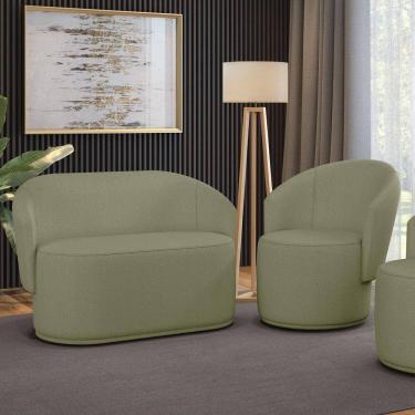 Imagem de Sofá Namoradeira E Poltrona Orgânica Para Sala Malu Bouclê Pistache M11 - D`rossi