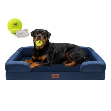 Imagem de Cama ortopédica para cães extragrande, caixa de ovos, impermeável, 2GG, espuma viscoelástica com capa removível lavável e fundo antiderrapante, brinquedo de bola de tênis, 114 x 89 cm
