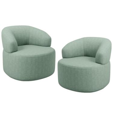 Imagem de Kit 02 Poltronas Giratória Orgânica Para Sala de Estar Living Helena L02 Linho Verde Menta - Lyam Decor