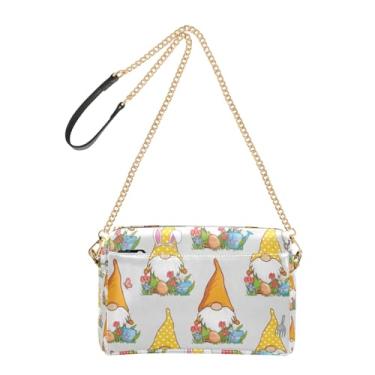 Imagem de Joitme Bolsa feminina transversal para celular, bolsa de ombro de couro PU, alça de corrente, lindos gnomos de Páscoa