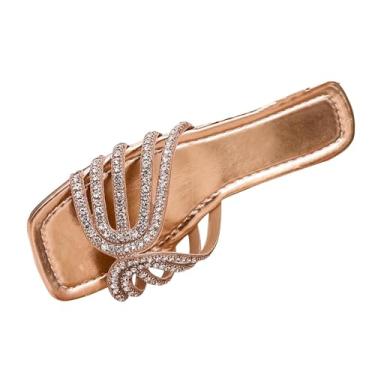 Imagem de Sandálias femininas modernas e casuais estilo verão cabeça quadrada cor sólida laço pano exterior desgaste exterior, Dourado, 36