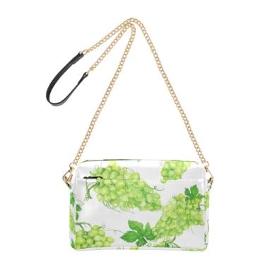 Imagem de Joitme Bolsa feminina tiracolo bolsa para celular linda bolsa de ombro de couro PU com alça de corrente aquarela verde uva branca